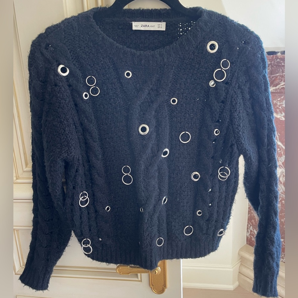 Black Zara Knit sweater with silver rings size Small